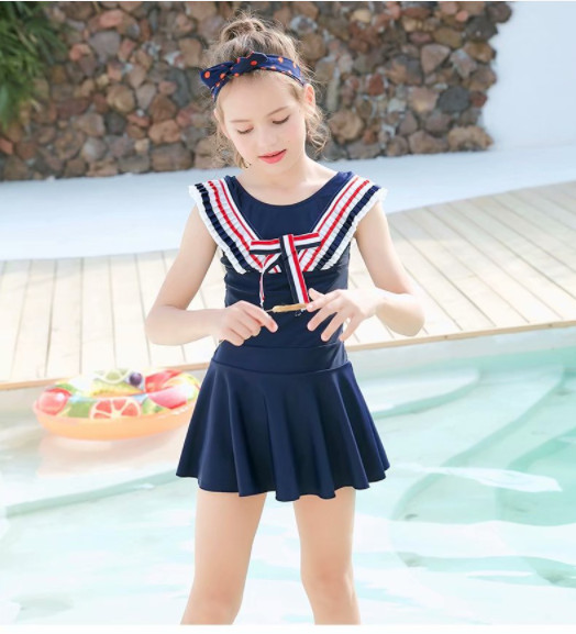 Đồ bơi bé gái thủy thủ liền xanh navy (Szie 4 - 10 tuổi)